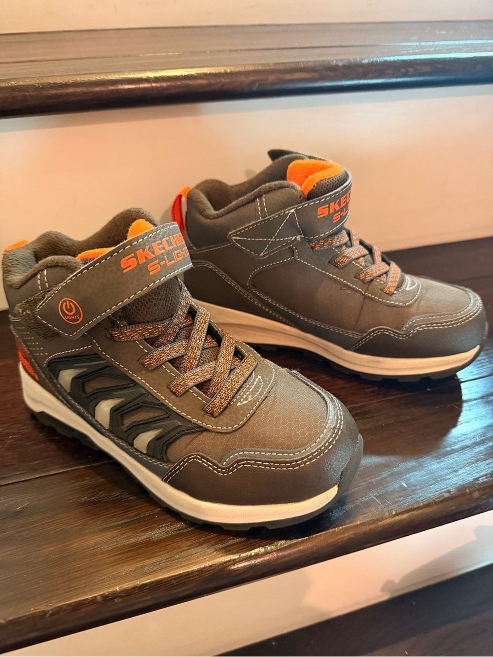 Skechers Kids Gray and Orange Light-Up High-Top Sneakers